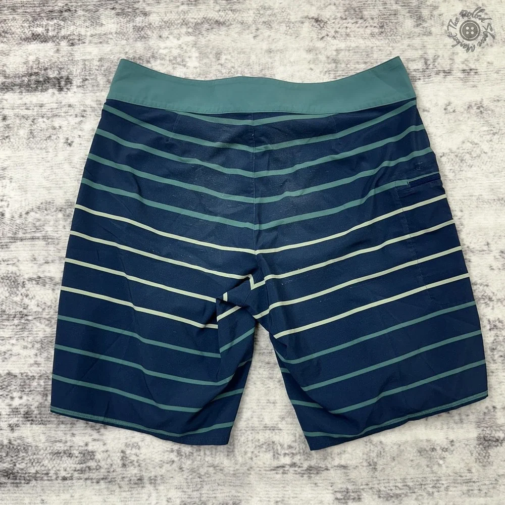 Patagonia‎ Men's Board Shorts 34 Navy Striped Drawstring Surf Swim *READ*